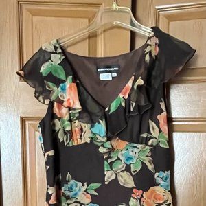 Black and Floral Ruffle Dress Size 12